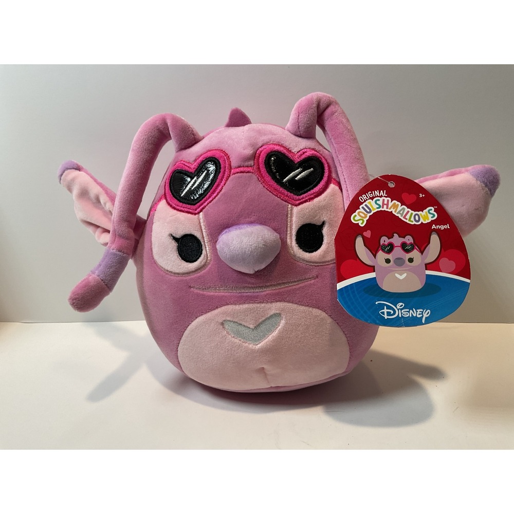 NWT Disney Squishmallows Angel Plush Toy Pink Heart Sunglasses 7 Inch